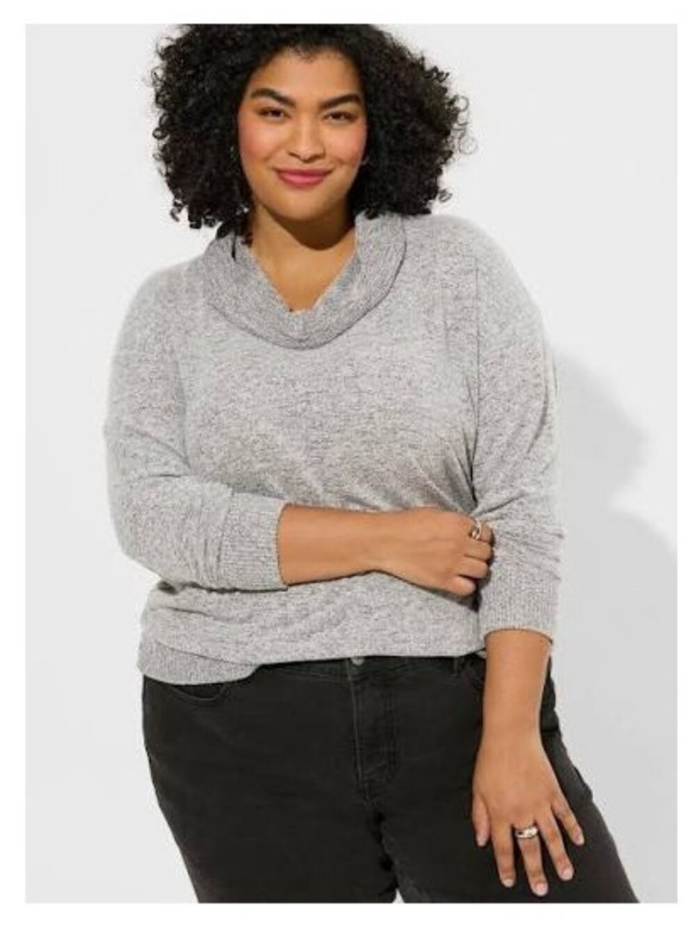 Super Soft by Torrid Plush Cowl Neck Tunic Top Size 3X Light Heather Grey Cozy